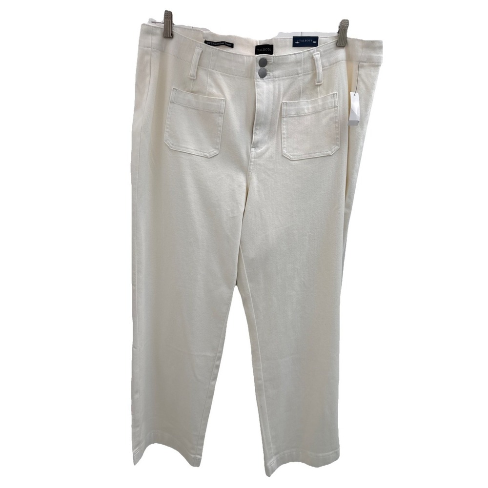 NWT Talbots Relaxed Jean Trouser Wide Leg Front Pockets Cream Comfy size 18W